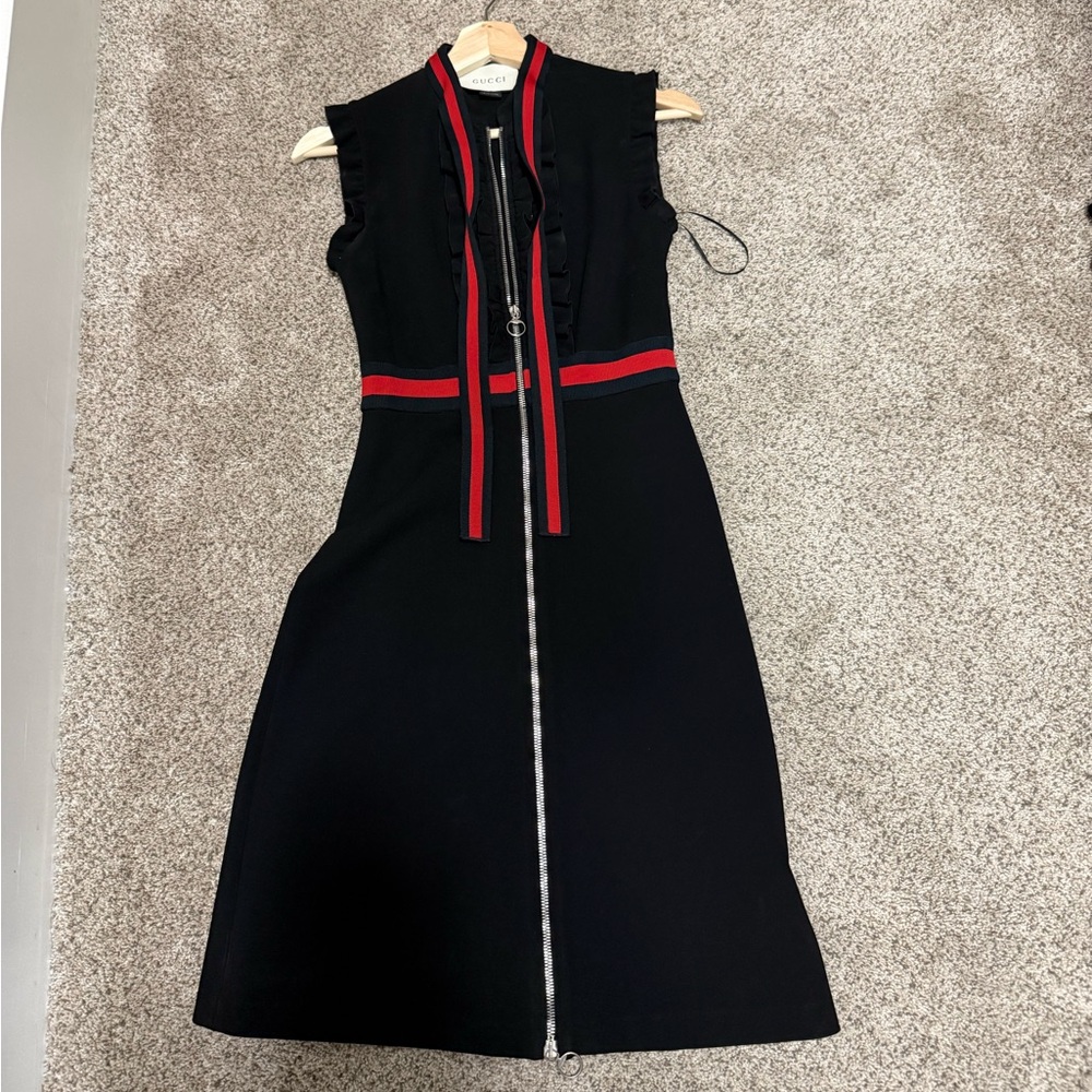 Gucci Black Midi Dress with Red Stripe Trim